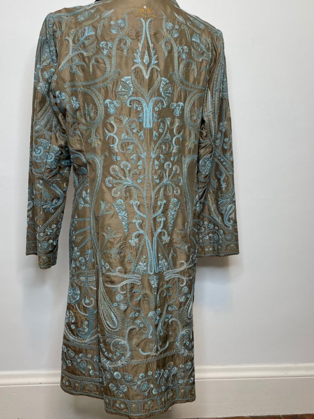 Johnny Was Silk Coat with Light Blue/Teal Embroidery - Picture 5 of 13